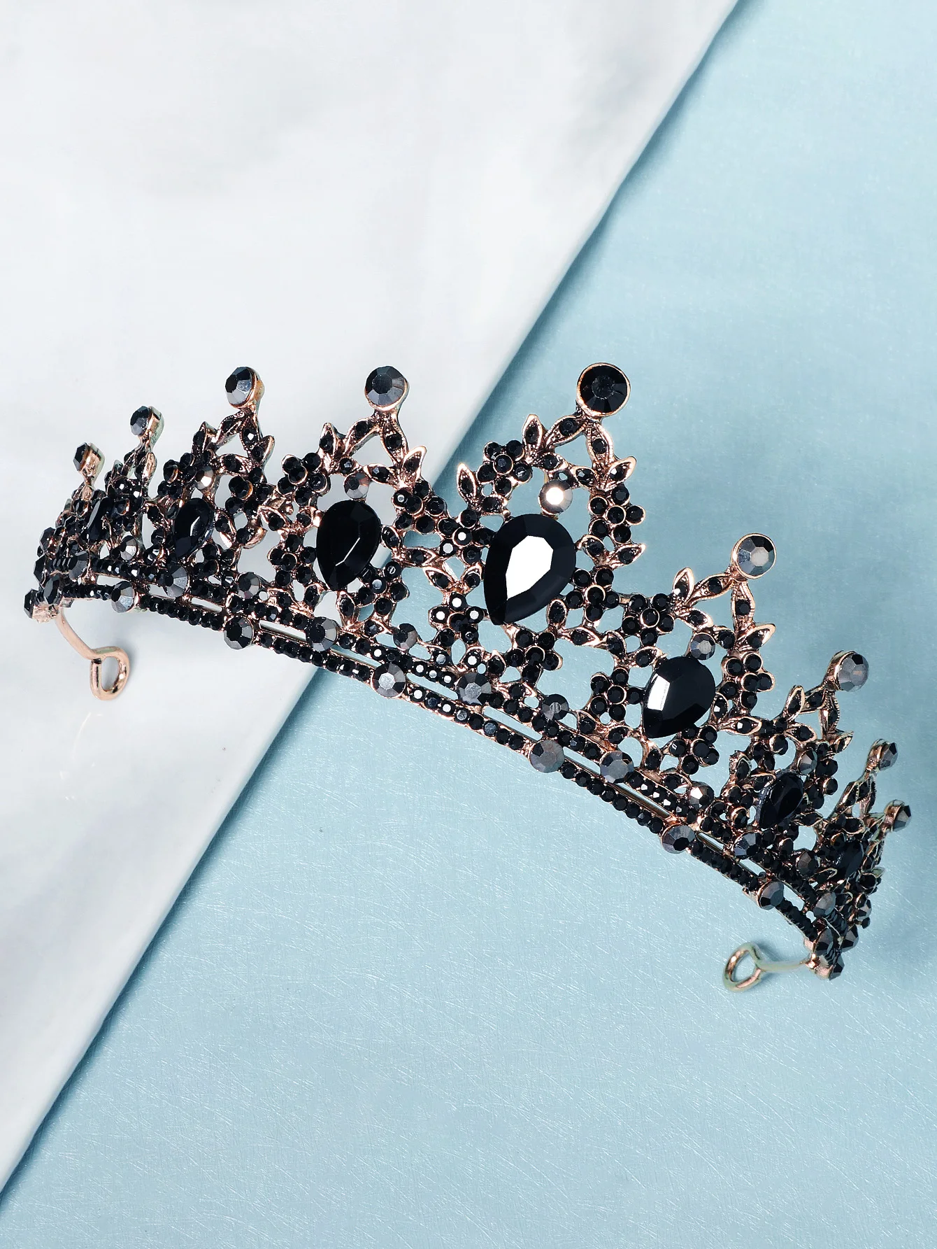 Mode Schwarz Kristall Haar Krone für Frauen Haar Zubehör Prom Gold Farbe Tiaras und Kronen Braut Haar Schmuck Geschenke – Detail 18