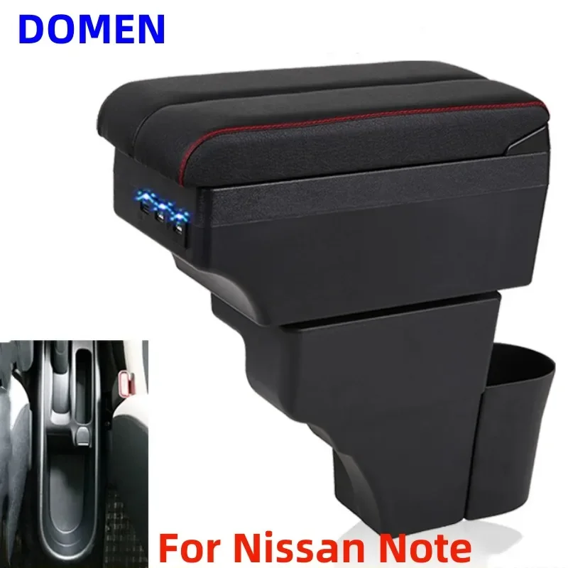 

For Nissan Note Armrest box Interior Parts Car Central Content With Retractable Cup Hole Large Space Dual Layer USB DOMEN