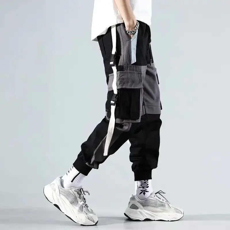 Pantalones cargo ajustados blancos de otoño para hombre, pantalones negros para hombre, pantalones de trekking de corte regular, pantalones de nailon, ropa técnica de moda de lujo, talla grande, largo