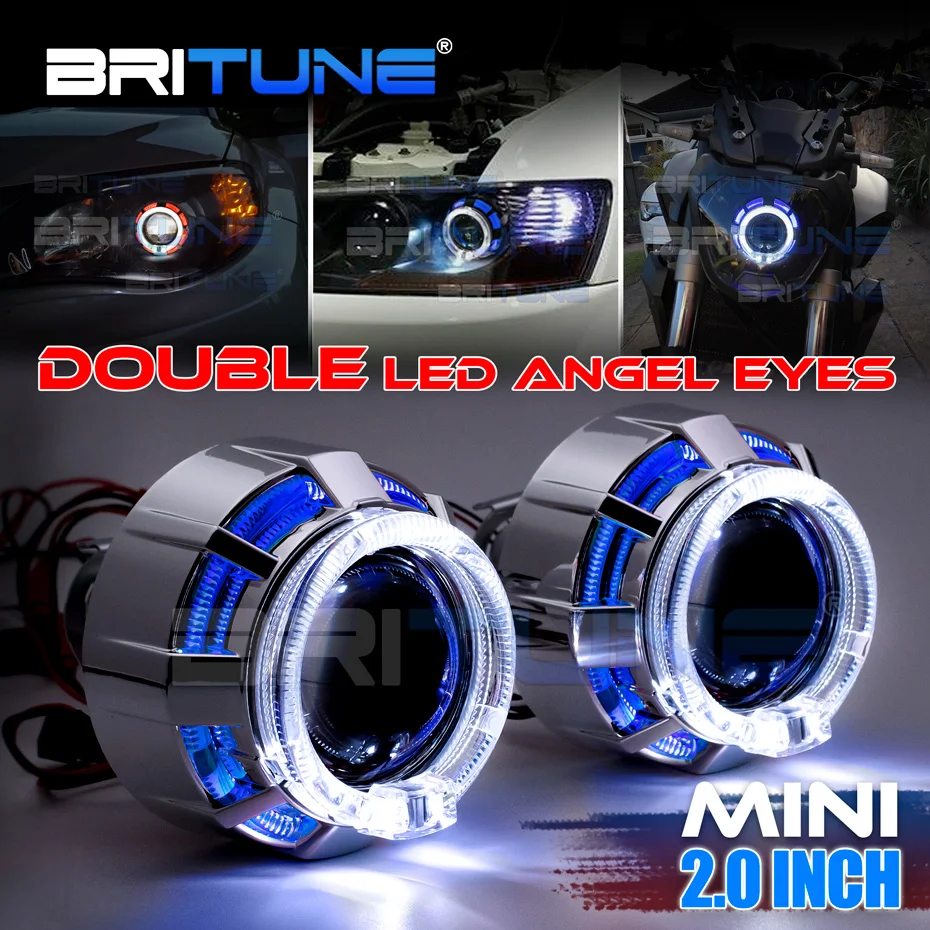 Mini 2.0 inch Bi xenon Headlight Lens Projector Double LED Angel Eyes