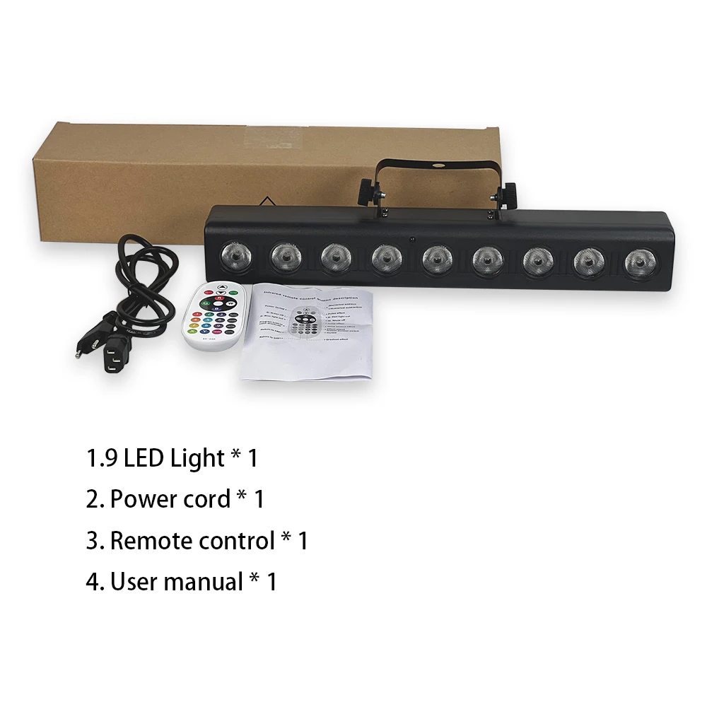 2 개/대 원격 9x12w RGBW 4in1 긴 스트립 LED 벽 세탁기 무대 염색 조명 DJ 바 스트로브 라이트