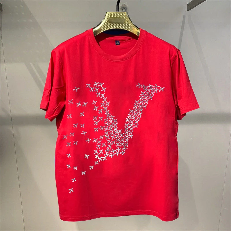 New Men Luxury Diamond Fashion Rhinestones Fashion T-Shirt High