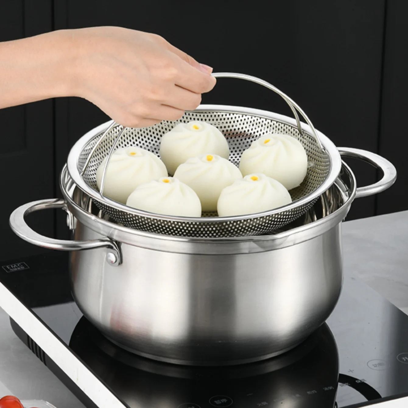1pc Stainless Steel Multi-Functional Steamer Basket Uncharged Kitchen Strainer For Steaming Rice Dumplings and Vegetables Steamer Rack Steamer Basket