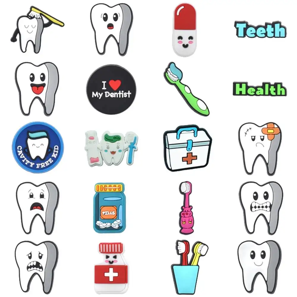 

Hot Sale 1pcs PVC Shoe Accessories for Crocs Charms Dentistry Teeth Badge Women Clogs Buckle Kids Pins Decoration Jeans