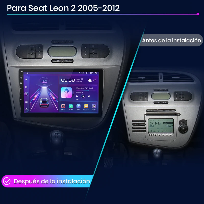 Seat Leon (pantalla 2 DIN Kenwood, reproductor y manos libres) - Sonauto