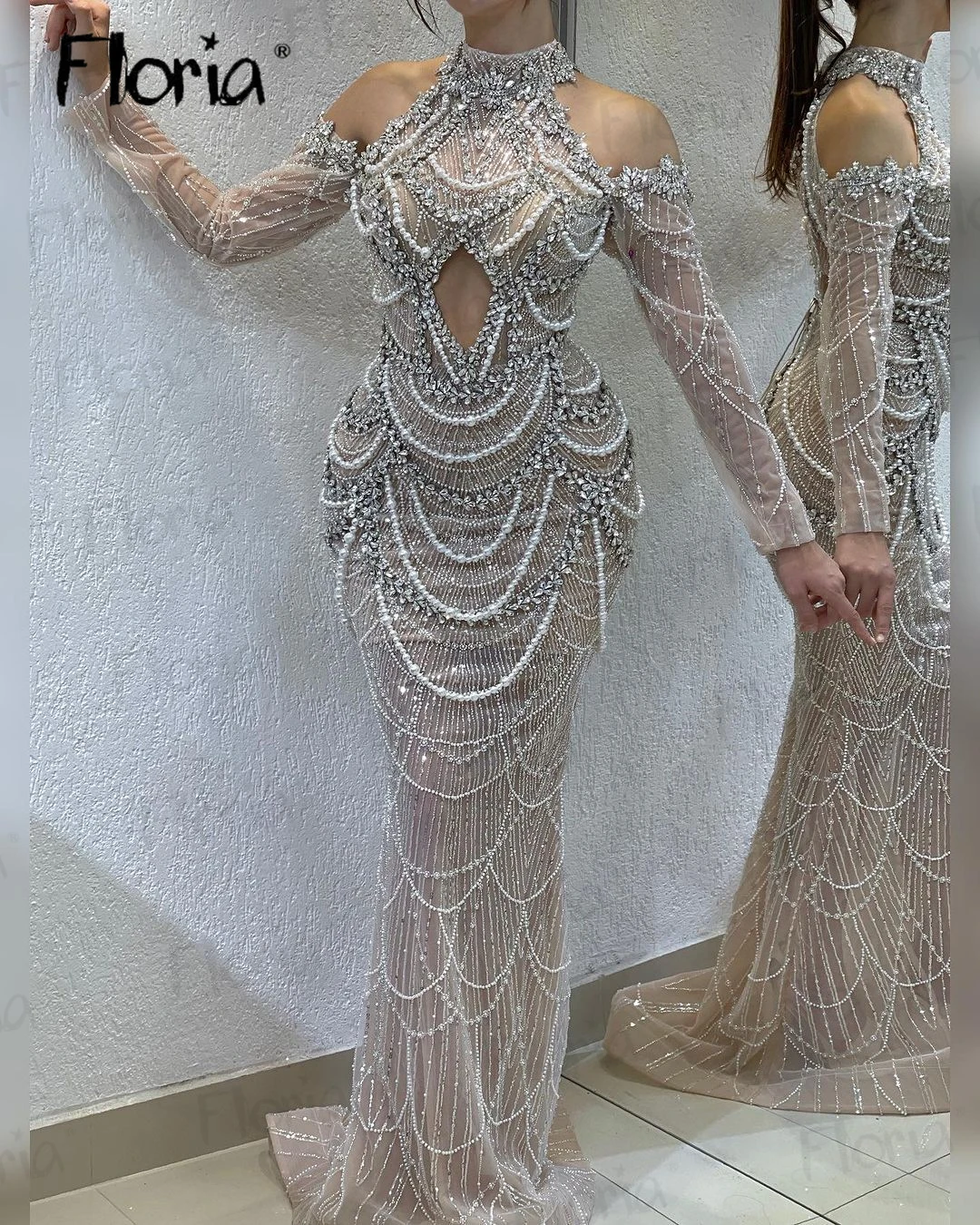 

Glitter Pearls Long Sleeves Evening Dress Mermaid Beaded Sequins Prom Party Dresses Tailor Made Midi Long Occasion Dresses