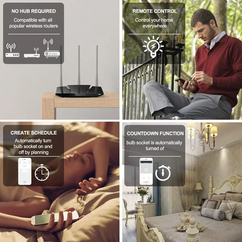 Tuya WiFi Smart Lamp Socket Zigbee Light Holder Adapter On Off Timing Countdown