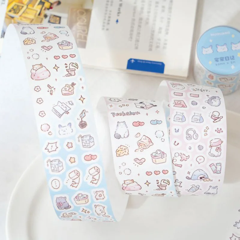 1Pc Kitten No Worries Series Washi Tape Sticker Decorative Collage Adhesive DIY Scrapbooking Hand Made Masking Stationery 4Style 4