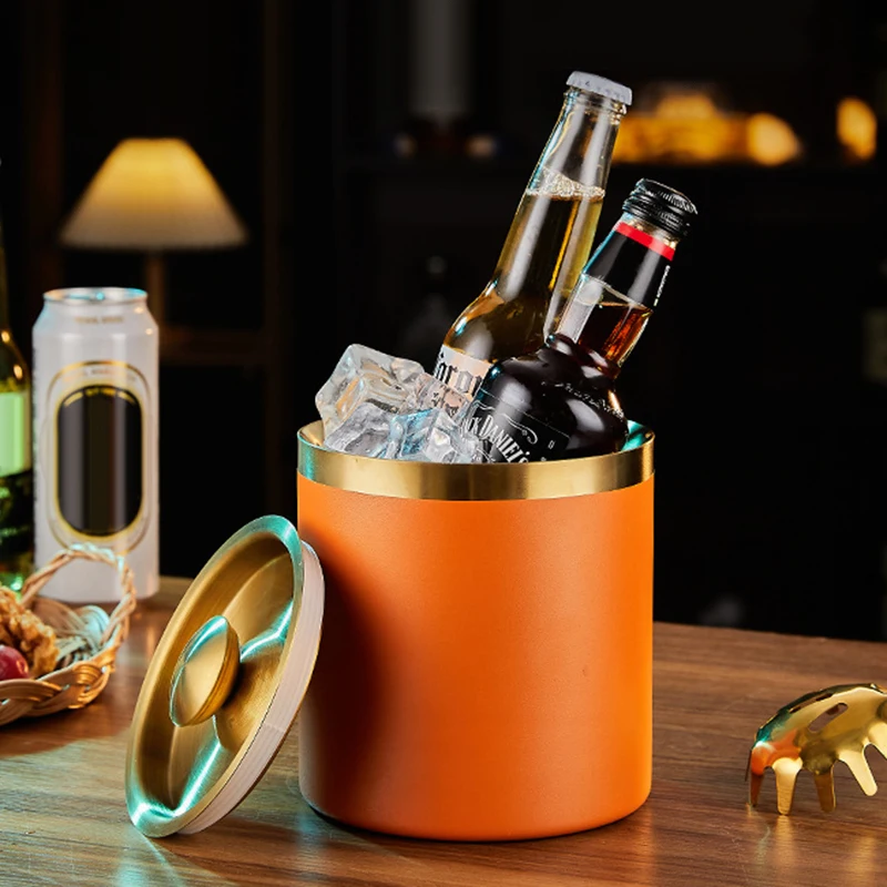 1.7l Ice Bucket Large Capacity Stainless Steel Ice Bucket Vacuum Insulation With Lid Cold Insulation Professional