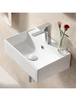 Wall Mount Bathroom Sink 17.7"x 12.2" Floating Vessel Sink Vanity Elegant White Ceramic Porcelain Modern White Rectangle Home 1