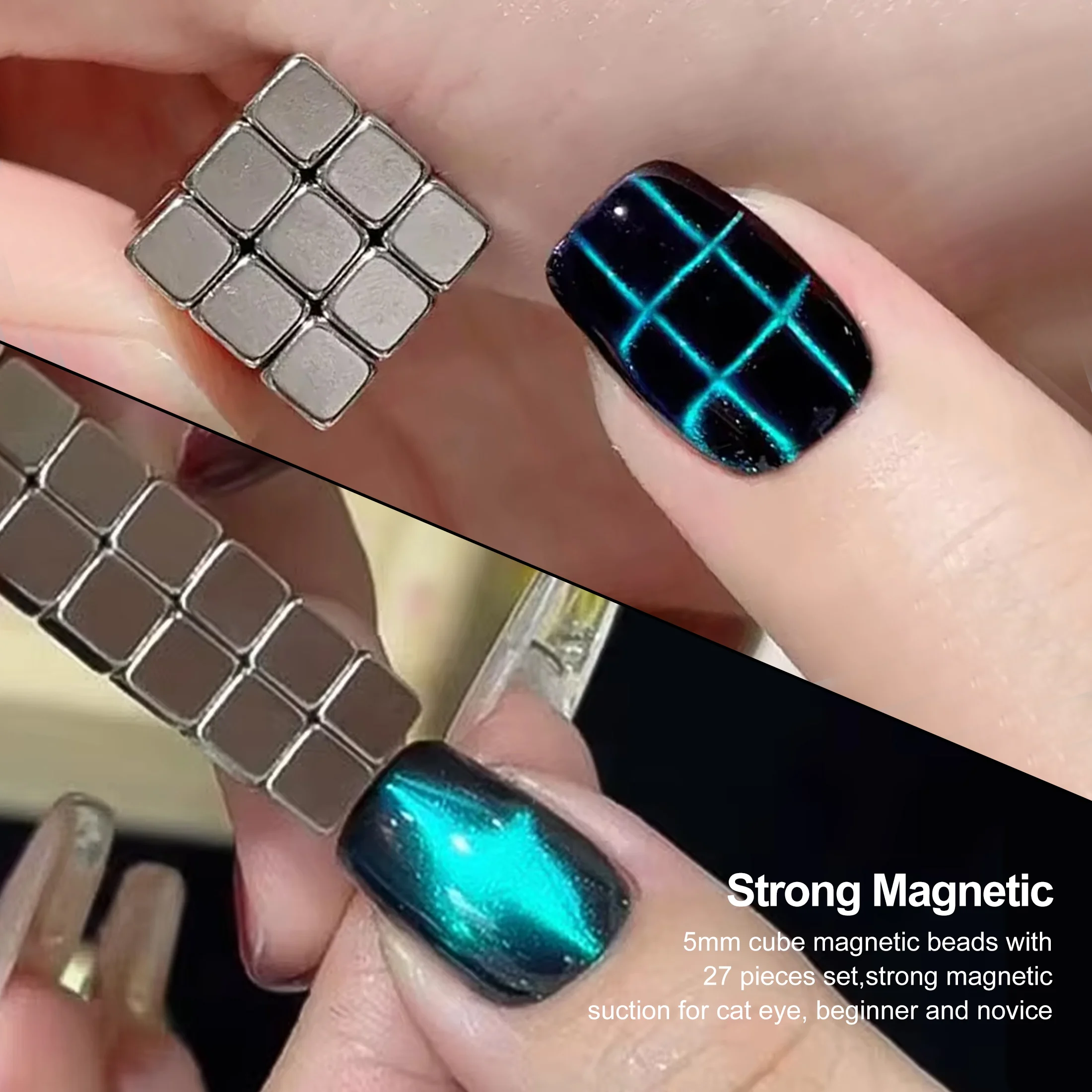 Manicure DIY Tool Multi-function Cube Magnet Nail Art Cat Eye Chessboard Starlight Nail UV Magnetic Attraction Magnets Set 27pcs