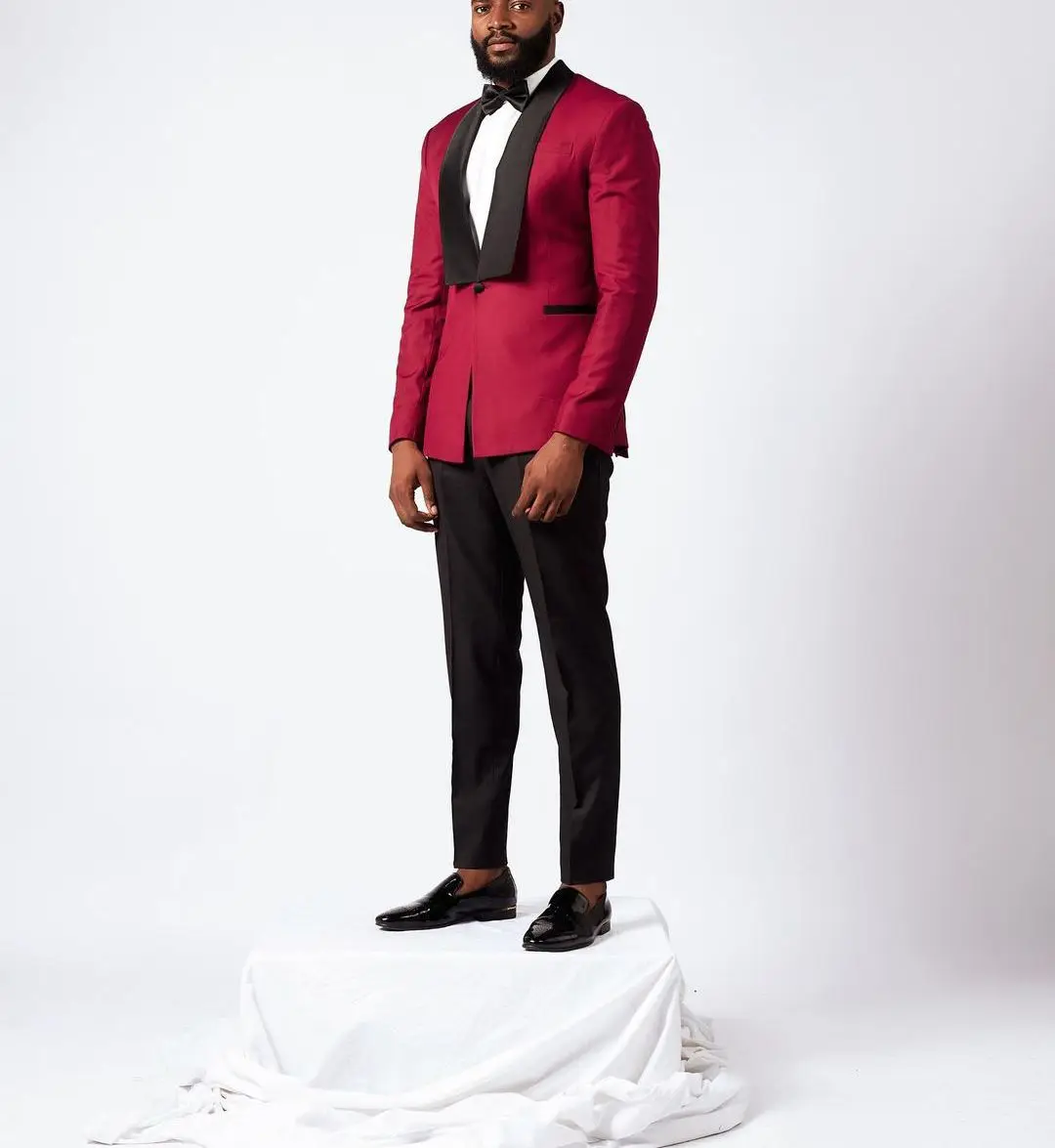 Gentle 2 Pieces Blazer Black Pants Men Suits One Button Satin Wide Lapel Formal Prom Work Wear Wedding Groom Plus Size  Tailored