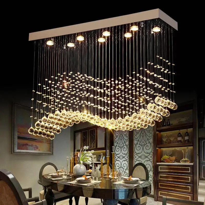 

Modern Rectangular LED chandelier transparent crystal chandelier bar cafe restaurant office indoor lamp