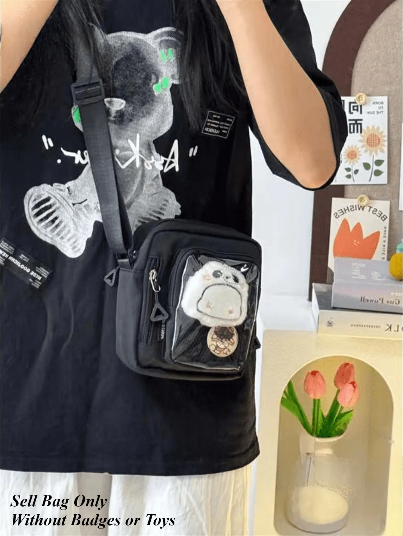 Ita Bag A Tracolla Con Finestra Trasparente - Borsa Messenger Per Spille Anime E Fumetti - PU Pelle - Foto 12