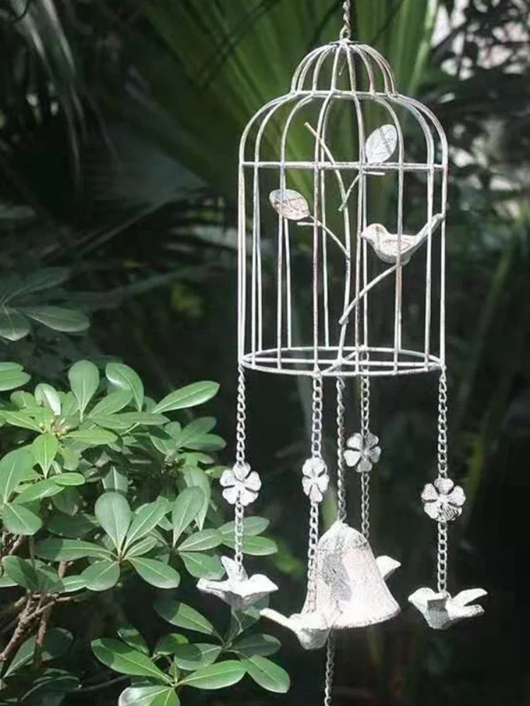 Retro Bird Cage Wind Chimes Ornaments for Home Garden Decoration