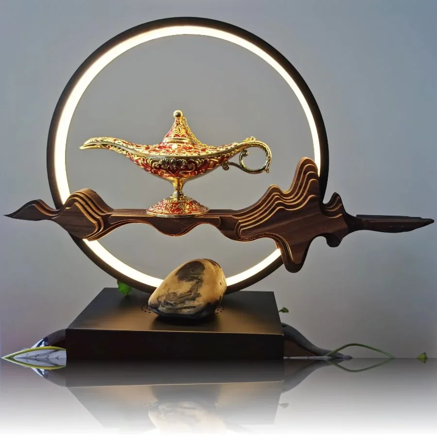 Vintage Aladdin Magic Lamp Figure Large Retro Metal Genie Wishing Light Figurine Sculpture Room Decoration Desk Accessories 5