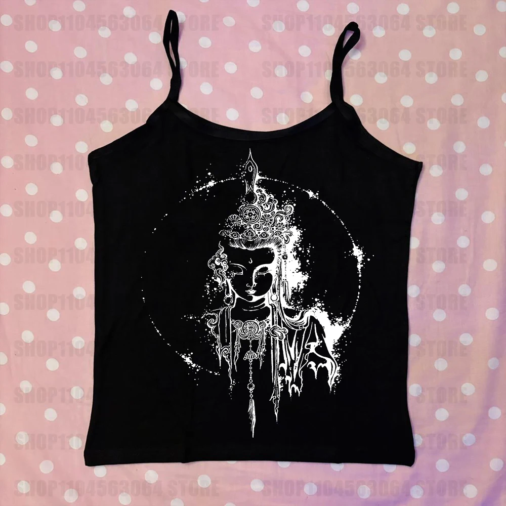 Gothic Y2K Women's Crop Top with Suspenders - Shoujo Harajuku Emo Style