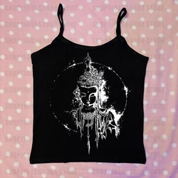 Gothic Y2K Women's Crop Top with Suspenders - Shoujo Harajuku Emo Style - M (BLACK)