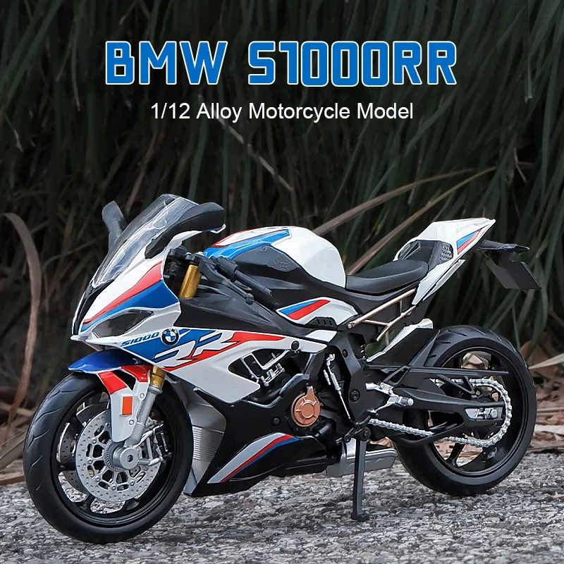 1/12 BMW S1000RR 합금 다이캐스트 오토바이 모델 장난감 컬렉션 취미 쇼크 업소버 오프로드 오토바이 장난감 자동차, 어린이 선물