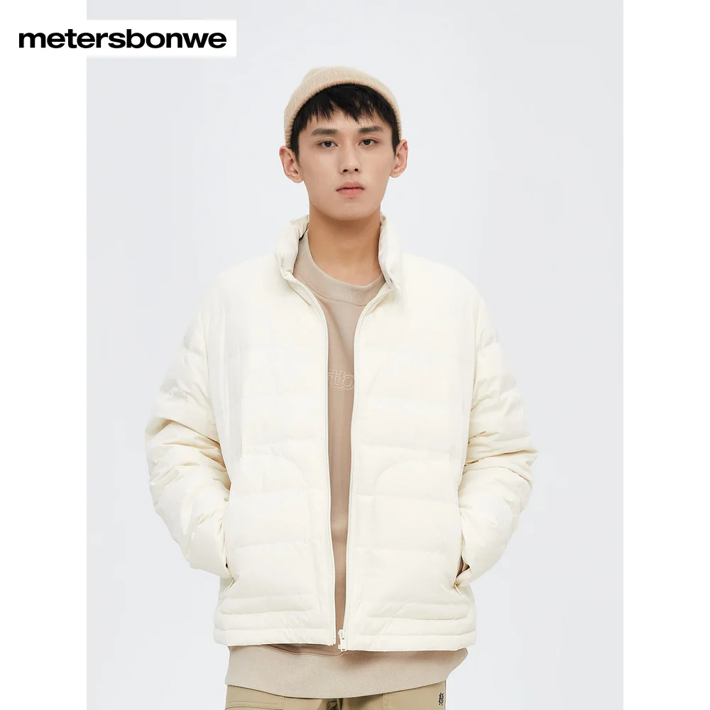 Metersbonwe Men's 22New Winter Lightweight Solid Color Fit Down Jackets Stand Collar Ultra Light Warm Wear Youth Casual Outwear