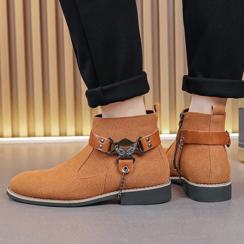 Men's Retro Classical Chelsea Boots Suede Leather Men Fashion Side Zipper Ankle Boots Casual Short Boots Handmade High-Top Shoes