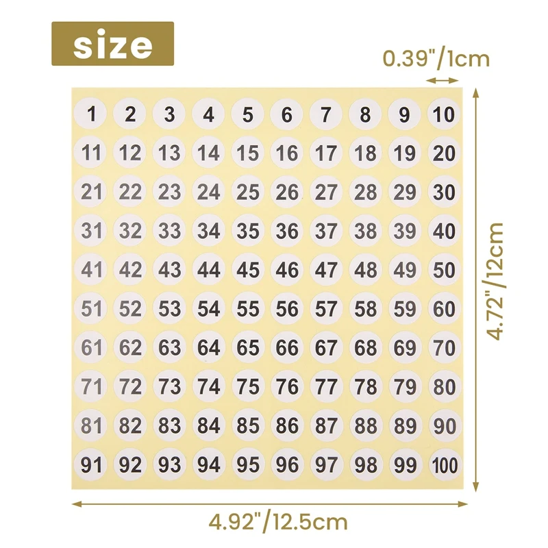 100 Sheets Number Labels Stickers 1-100 Numbers Round Stickers 0.4 Inch Small Self-Adhesive Number Labels For Office - 6