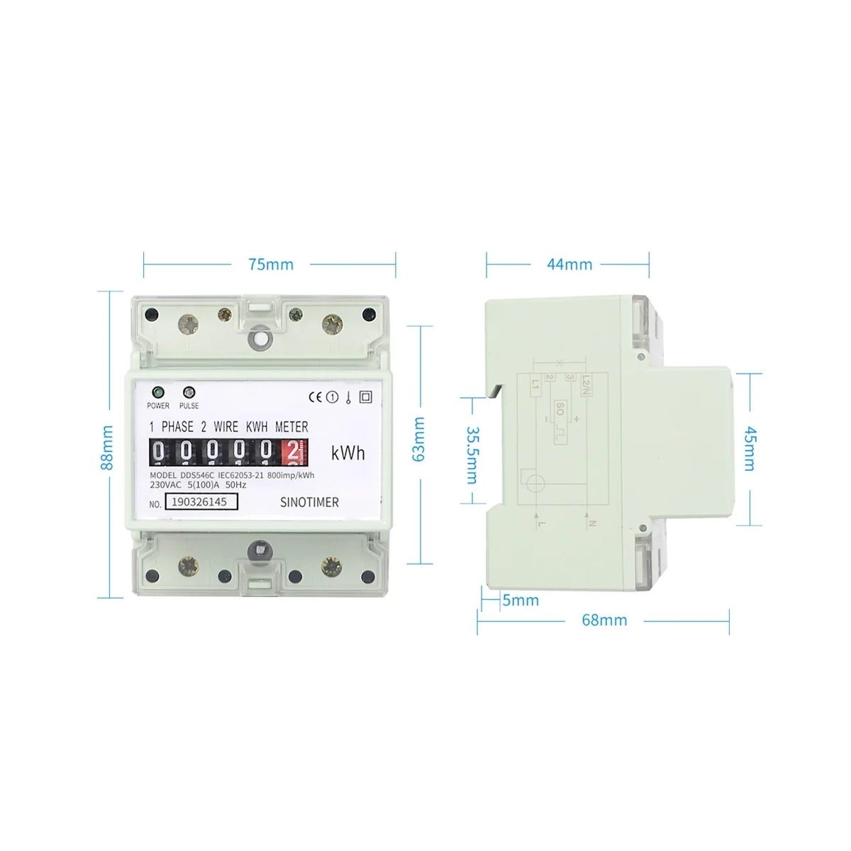 전기 단상 2 와이어 에너지 계량기 KWh 카운터, 소비 아날로그 전력계 (A), AC 220V 100A
