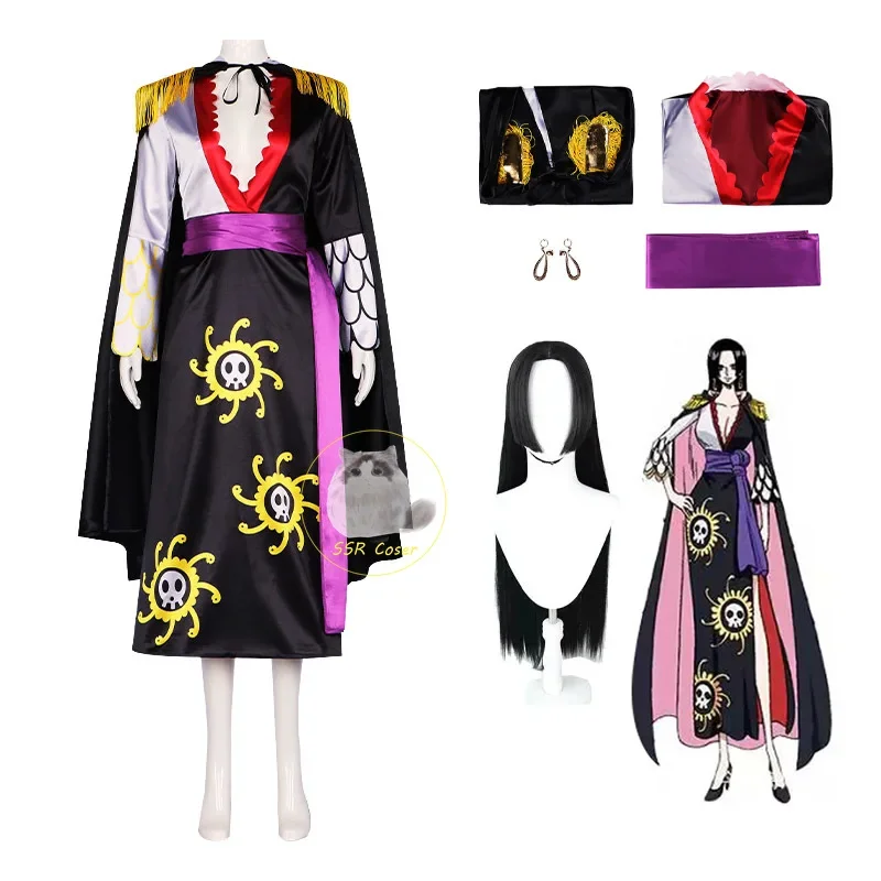 Anime Boa Hancock Costumi Cosplay Sexy Empire Black Kimono Dress Uniform Boa Hancock Parrucca Orecchini Costumi Di Halloween Per Le Donne