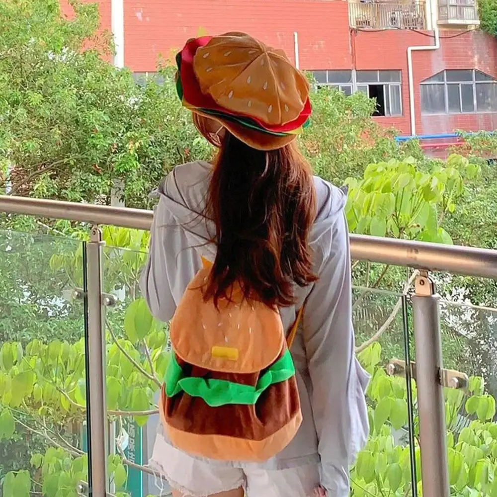 Bags Parent-child Backpack Girls Shoulder Bags Kids Pack Cartoon Burger Bag Kindergarten School Bag Hamburger Plush Backpack