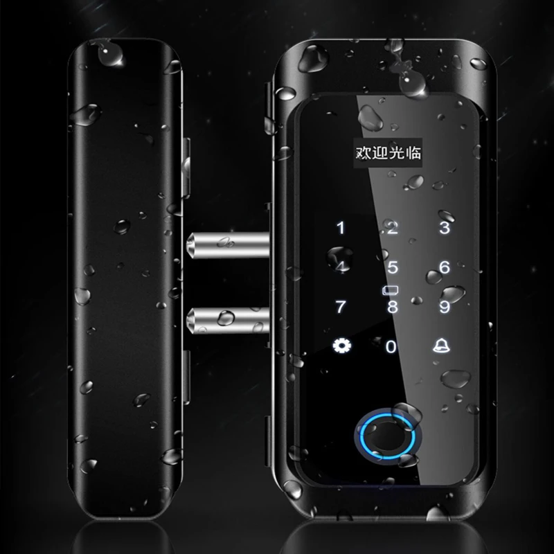 Waterproof Glass Door Fingerprint Lock Outdoor Password Lock Free Opening Framed Door Rainproof Storefront Electronic Smart