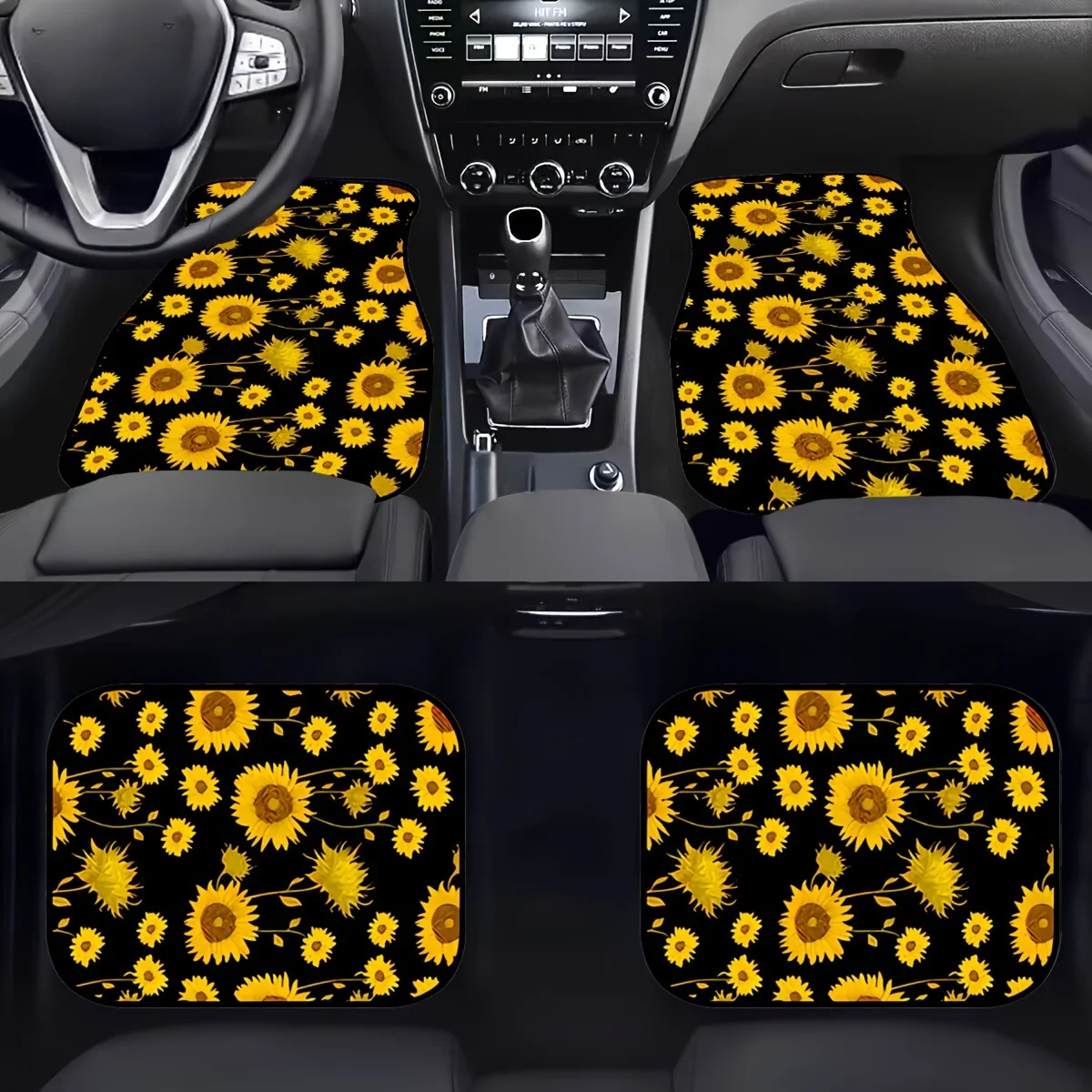 

4pcs Car Floor Mat Set, Sunflower Print Car Front & Rear Seat Floor Mats, Car Accessories