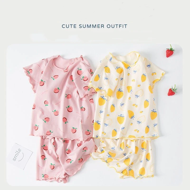 Baby Girls Floral Clothes Full Print T-shirts Shorts Pajamas Set Toddler Loungewear Children Sleepwear Nightgown Pijama Infantil