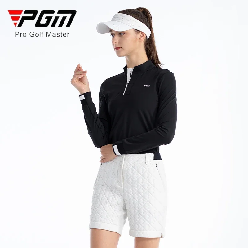 PGM Ladies Slim Long Sleeve Golf Shirt Women Patchwork Zipper Collar T-shirt Lady Soft Elastic Casual Shirt Outdoor Golf Apparel