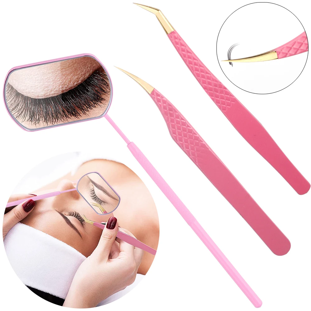 

3Pcs Eyelash Tweezers Lash Checking Mirror Multifunction Mirror Stainless Steel Anti-static Pincet Eyebrow Tweezers Makeup Tool