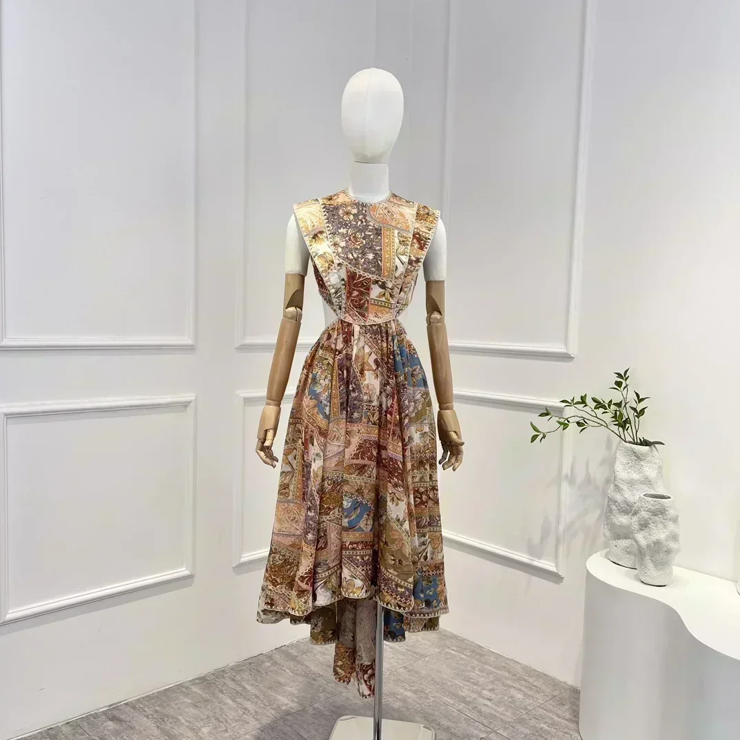 

Женское винтажное платье миди без рукавов, платье с цветочным принтом и вышивкой, лето 2023