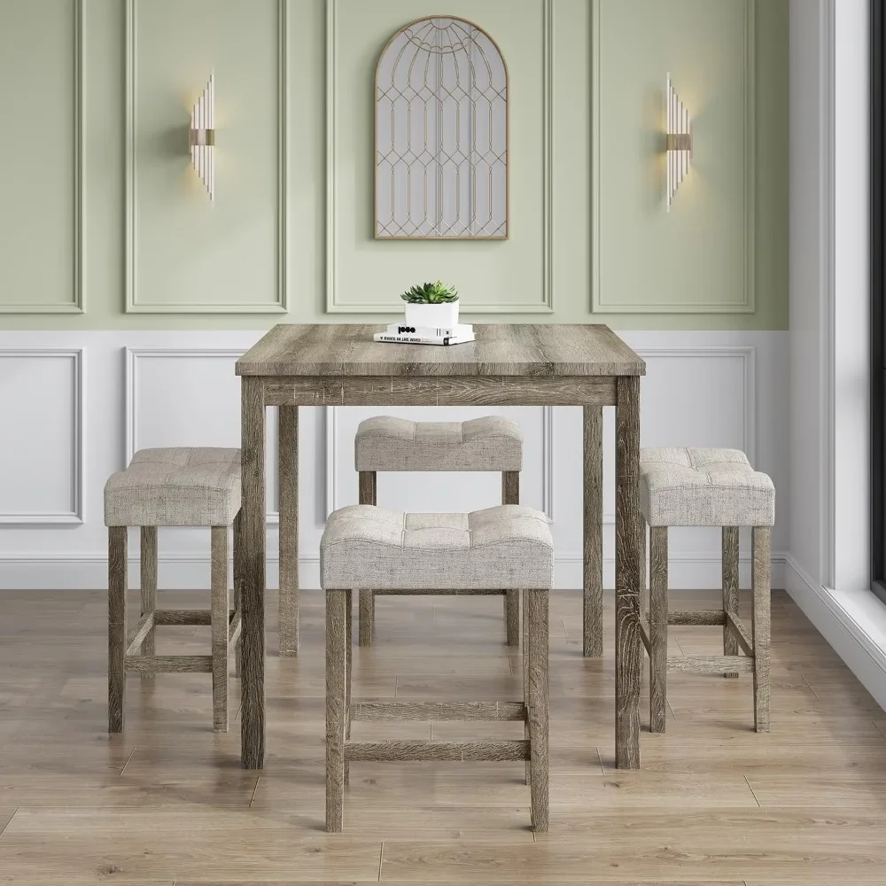 5-Piece Dinner Table Set, Modern Rectangular Dining Table Furniture Set for Kitchen, 35 Inch Dining with 4 Stools