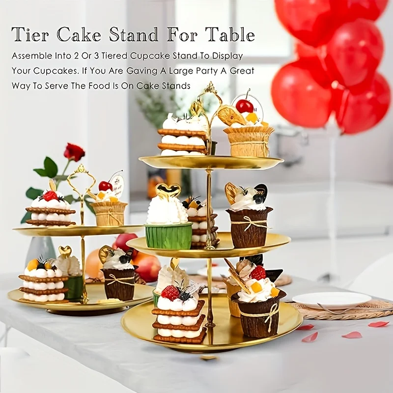 Dining Dish 1Pc Three-layer Stainless Steel Cake Tray Snack Plate Birthday Wedding Party Dessert Stand Table Display