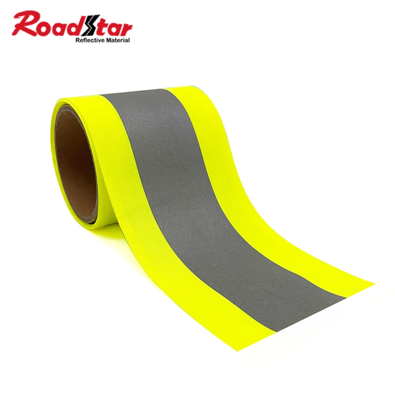 

Roadstar 10CM Width High Silver Reflective Ribbon Fabric Fluorescent Yellow&Fluorescent Orange Warning Tape Sew On Safe Clothing