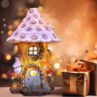 Fairy Garden House Solar Outdoor Statue, Light Up Mushroom Figurines Lawn Decorations for Yard, Fairies for Miniature House 6