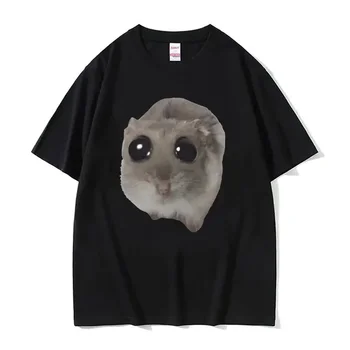 Funny Sad Hamster Meme Cry BiG Eye Cute Mouse T Shirt Women Fashion Kawaii Clothes T-shirts Women T-shirt 1