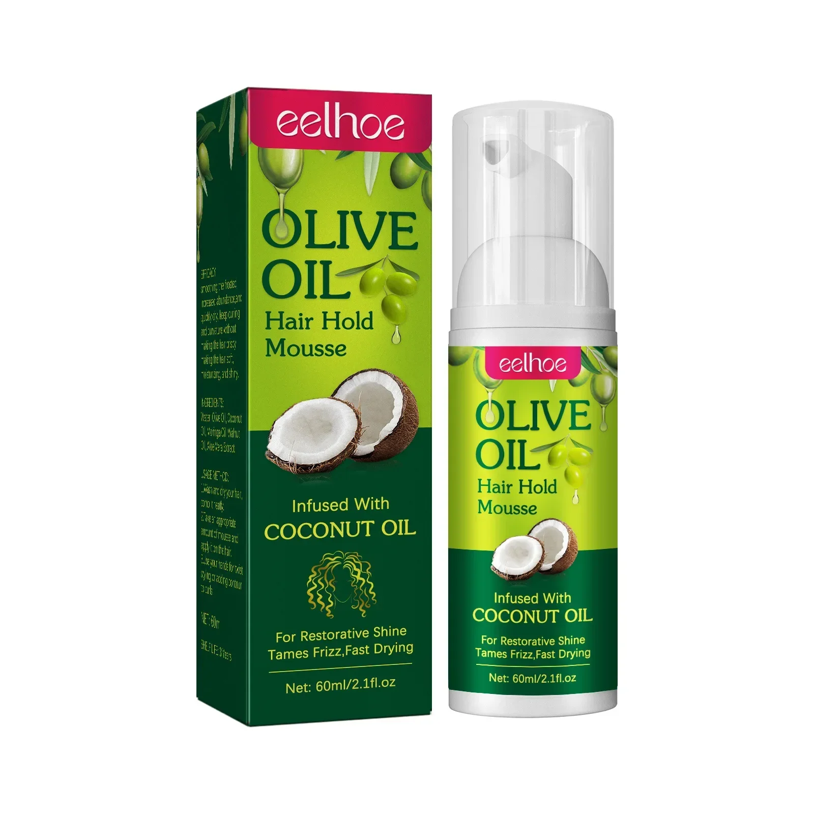 Eelhoe Curly Hair Mousse with Olive Oil, Nourishing & Moisturizing Styling Foam for All-Day Definition and Hold Beauty-Health