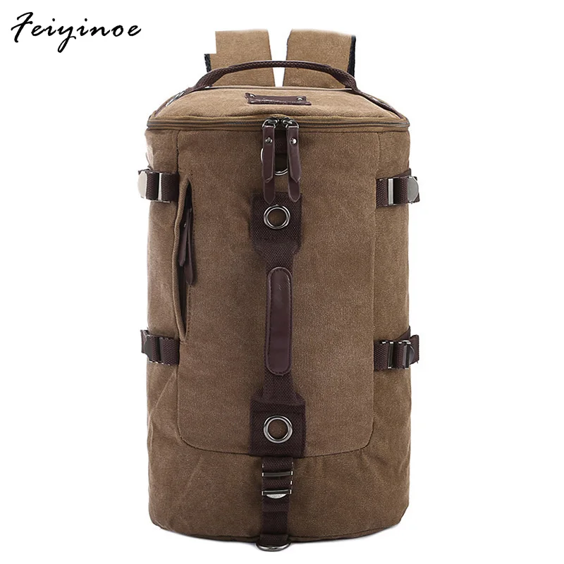 

Large Capacity Man Travel Bag Mountaineering Backpack Men Bags Canvas Bucket Shoulder Backpack 012 Solid Bag Soft Handle Fashion