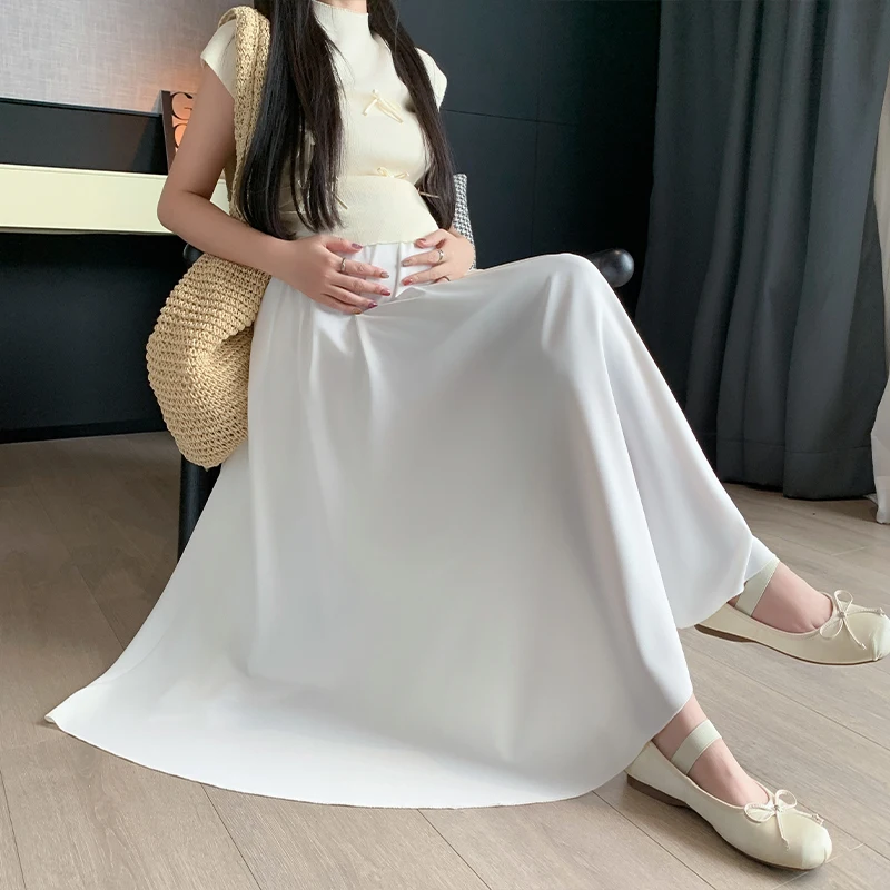 Maternity Umbrella Skirts Pregnancy Women's High-waisted Slimming Draped A-line Skirt Korean Style Half Length Pleated Dress New