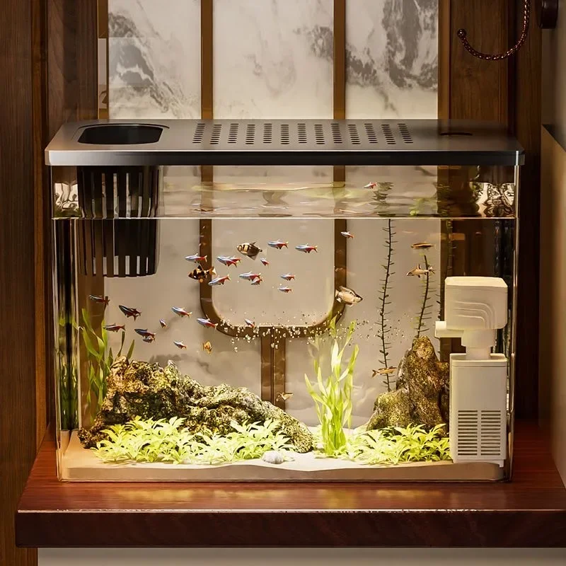 PET+ABS Fish Tank Transparent with Lid Aquarium Drop Resistant Hydroponic Tank Turtle Home Lazy Fish fish aquarium