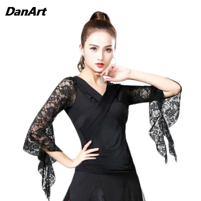 

Latin Dance Practice costumes Lady National Standard Dance Dress Top FemaleTop Women Sexy Lace Dance Performance Training wear