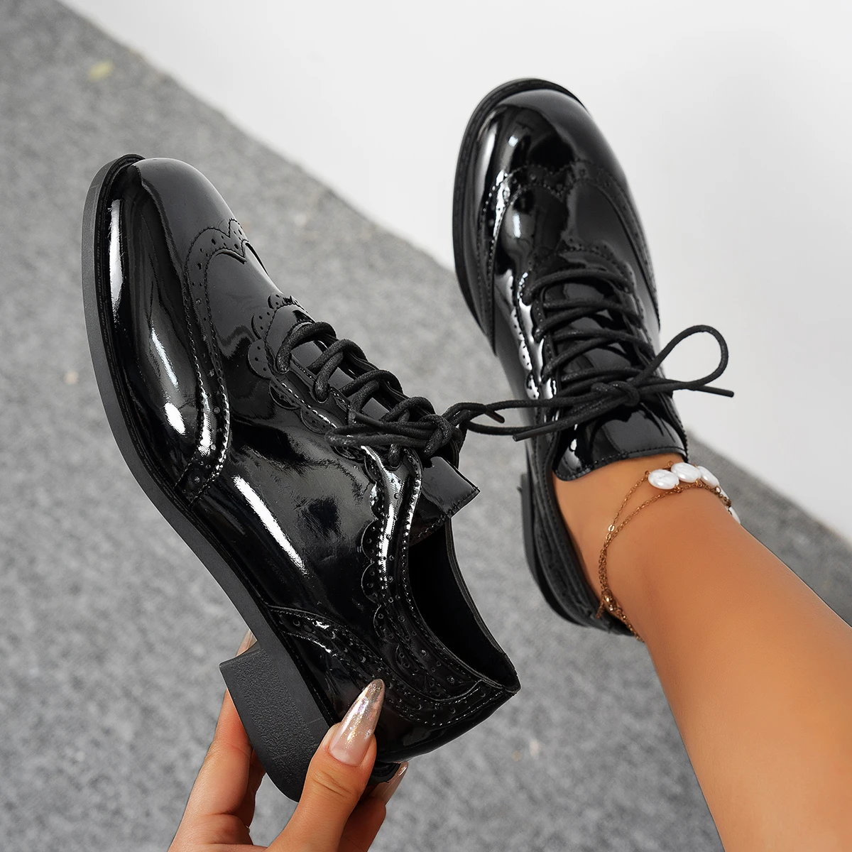 Aphixta New 3.5cm Pointed Toe Patent Leather Shoes Women Loafers Wine Red Square Heels Shoes For Woman Student Footwear