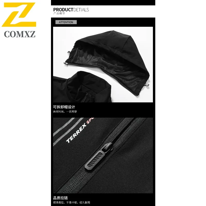 EiAO Couple's Windbreaker Waterproof Windproof Stand Collar Hooded Outdoor Coat for Hiking Camping Fishing Spring Autumn Jackets