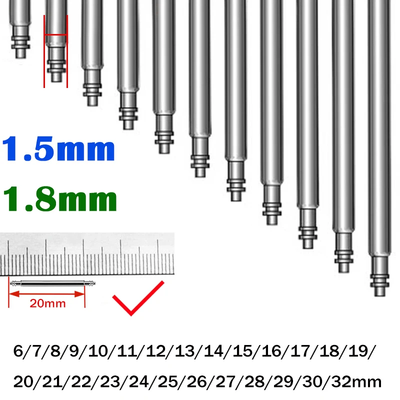 

Watch Band Spring Bar Pin 1.5mm 1.8mm Dia 6 7 8 9 10 11 12 13 14 15 16 17 18 19 20 21 22 23 24 25 26 27 28 29 30 32mm Metal Pins