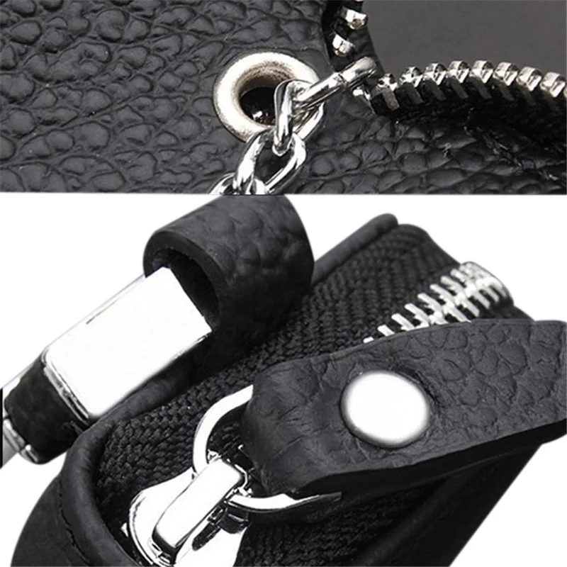Leather Keychain Men Women Key Holder Organizer Pouch Cow Split Car Key Bag Wallet Housekeeper Key Case Small Wallet Mini Purse