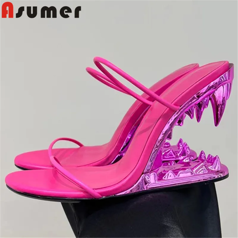

ASUMER 2023 New Size 34-43 New Strange Style High Heels Slippers Top Sale Microfiber Slippers Woman Ladies Solid Summer Shoes